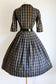 Vintage 1950s to 1960s Dress - Wonderful Woven Cotton Olive Black Plaid Shirtwaist Size M
