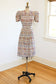 Vintage 1930s Dress - VERY PRETTY Silky Cold Rayon Puff Sleeve Rosana Frock w Blue, Mustard, Orange Paisley Print Size M