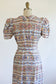 Vintage 1930s Dress - VERY PRETTY Silky Cold Rayon Puff Sleeve Rosana Frock w Blue, Mustard, Orange Paisley Print Size M