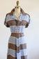 Vintage 1940s Dress - SOFT + SUPER CUTE Cotton Chambray Shirtwaist in Delphite, Cocoa, White Stripes Size L to XL