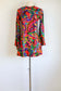 Vintage 1960s Mini Dress - Vibrant Psychedelic Acid Neon Barkcloth Mod Dolly w Angel Bell Sleeves Size S