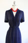 Vintage 1940s Dress - GLORIOUS Midnight Blue Sheer Chiffon Shirtwaist Dress w Beautiful Details Size M - L