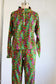 Vintage 1960s Psychedelic Pant Suit - Acid Neon Print Designer Metal Zip-up Top + Cigarette Pants Size M