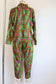 Vintage 1960s Psychedelic Pant Suit - Acid Neon Print Designer Metal Zip-up Top + Cigarette Pants Size M