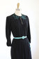 Vintage 1940s Dress - SOPHISTICATED Black Rayon w Aqua Beaded Pinwheels Cocktail Dress Size M - L