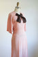Vintage 1930s Dress - Serene Ballet Slipper Pink + Cocoa Silk Flutter Sleeve w Spiderweb Seaming Size S to M