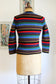 Vintage 1960s Sweater - Mod Electric Rainbow Stripe Shaggy Cutie-Pie Cardigan Size XS to M