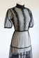 Vintage Y2K Goth Dress - Ideal Black Dotted Mesh w Velveteen Sheer Ruffles Midi Gown Size M to L