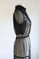 Vintage Y2K Goth Dress - Ideal Black Dotted Mesh w Velveteen Sheer Ruffles Midi Gown Size M to L