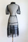 Vintage Y2K Goth Dress - Ideal Black Dotted Mesh w Velveteen Sheer Ruffles Midi Gown Size M to L