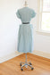 Vintage 1930s - 1940s Cotton Dress - SUPER CUTE! VOLUP Pale Blue Lavender Black Green Floral w Tie Neck & Appliqué Pockets Size L - XL