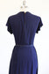 Vintage 1940s Dress - BOMBSHELL Navy Blue Rayon w Gold Metallic Grape + Brass Belt Details Size M - L