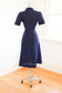 Vintage 1940s Cotton Work Dress - DEADSTOCK Metal Zipper Front Navy Blue Cotton Seersucker w Pockets Size M - L