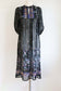 Vintage 1970s Rayon Gown - Indian-Inspired Boho Black Goth Border Print Robbie Bee Tent Tunic Size S to M