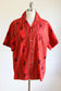 Vintage 1950s to 1960s California-Made Shirt - Red + Metallic Gold Hand-screened Cotton Birds of Paradise Button-Loop Collar Size M L XL