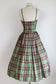 RARE Vintage 1950s Sundress Set - Designer Carolyn Schnurer ca. 1950 "Flight to India" Cotton Plaid Dress + Shawl Size S to M