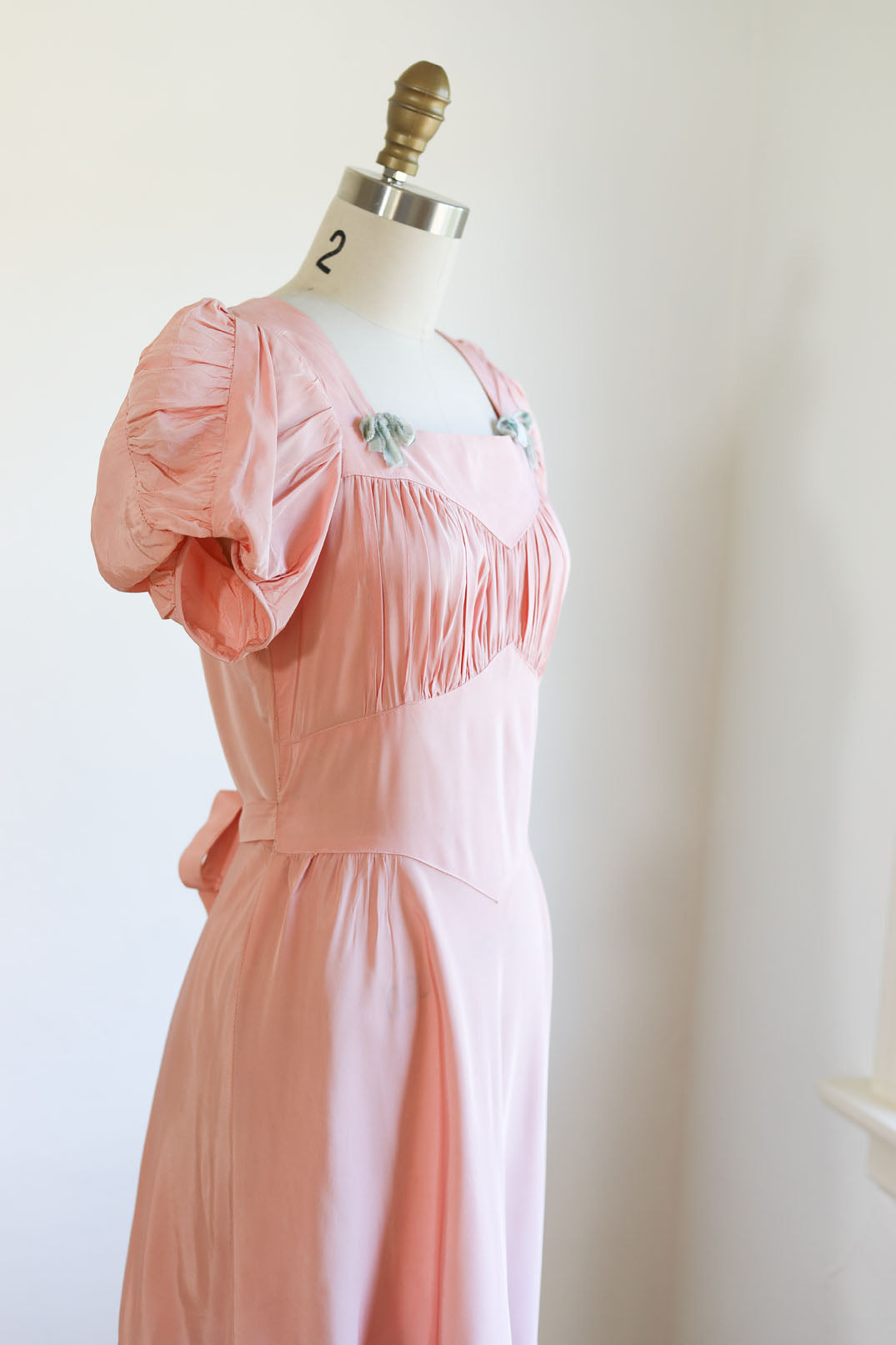 Vintage Early 1940s Dress - ETHEREAL Ballet Slipper Pink + Pastel Blue Taffeta New York Creations Puff Sleeve Dress Size S