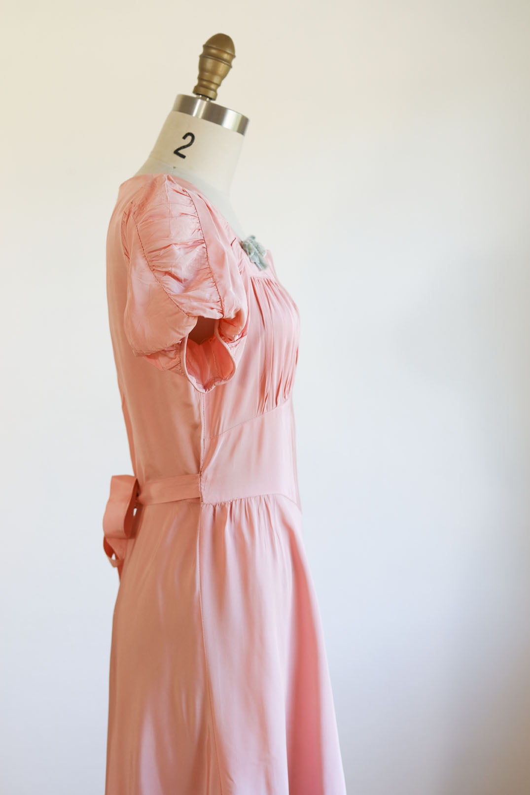 Vintage Early 1940s Dress - ETHEREAL Ballet Slipper Pink + Pastel Blue Taffeta New York Creations Puff Sleeve Dress Size S