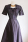 Vintage 1940s Dress - Exceptional Deep Violet Silk Taffeta + Velvet Cocktail Party Dress w Beaded Leaves Size M to L