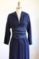 Vintage 1940s to 1950 Dress - BOMBSHELL Midnight Blue Rayon + Silk Taffeta Cocktail Dress w BIG Rear Bustle Bow Size M