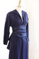 Vintage 1940s to 1950 Dress - BOMBSHELL Midnight Blue Rayon + Silk Taffeta Cocktail Dress w BIG Rear Bustle Bow Size M