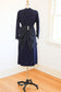 Vintage 1940s to 1950 Dress - BOMBSHELL Midnight Blue Rayon + Silk Taffeta Cocktail Dress w BIG Rear Bustle Bow Size M