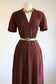 Vintage 1940s Dress - Stunning Bronze Crepe Rayon w Golden Metal Sequin Studs Dress Size M to L