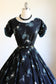 Vintage 1950 Dress - RARE Black Aqua White Kitten w Yarn Novelty Cotton Print Cat Sundress Size S