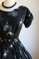 Vintage 1950 Dress - RARE Black Aqua White Kitten w Yarn Novelty Cotton Print Cat Sundress Size S