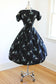 Vintage 1950 Dress - RARE Black Aqua White Kitten w Yarn Novelty Cotton Print Cat Sundress Size S