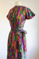 Vintage 1950s Wrap Dress - Lush Teal Olive Purple Strawberry Midcentury Modern Print Cotton Sundress Size M