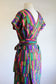 Vintage 1950s Wrap Dress - Lush Teal Olive Purple Strawberry Midcentury Modern Print Cotton Sundress Size M
