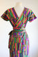 Vintage 1950s Wrap Dress - Lush Teal Olive Purple Strawberry Midcentury Modern Print Cotton Sundress Size M