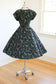 Vintage 1950s Dress - MESMERIZING Aqua + Black Cotton Sundress w Rhinestones Faux Pearls Size L - XL