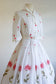 Vintage 1950s Shirtwaist - Darling Dotted Swiss Cotton Serbin Dress w Long-Stemmed Rose Print Size XS
