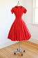 Vintage 1950s Dress - VIVACIOUS Cherry Red Black Bust Shelf Party Dress w Velvet Size S - M