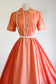 Vintage Early 1950s Shirtwaist - Darling Pumpkin Color Block Soft Cotton Lace Trim Dress Size L