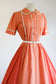 Vintage Early 1950s Shirtwaist - Darling Pumpkin Color Block Soft Cotton Lace Trim Dress Size L