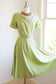 Vintage 1940s to 1950s Dress - INCREDIBLE Chartreuse Green Butcher Linen w Layered Neckline Size M