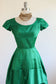 Vintage 1950s to 1960s Dress - GLOWING Emerald Green Silk + Silk Satin Cocktail Dress Size XS to S