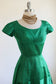 Vintage 1950s to 1960s Dress - GLOWING Emerald Green Silk + Silk Satin Cocktail Dress Size XS to S