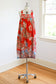 Vintage 1970s Dress - COMFY + STYLISH Tomato Red Soft Blues Border Print Floral Cotton Blend Kaftan Sundress Size XS to L