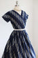 Vintage 1950s Dress - STRIKING Blue Ecru Chartreuse Green Bias Print Cotton Nelly Don Dress Size L