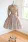 Vintage 1950s Dress - SPECTACULAR Rosy Cream + Chocolate Belted Silk Shirtwaist w Sketchy Print Size S