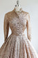 Vintage 1950s Dress - SPECTACULAR Rosy Cream + Chocolate Belted Silk Shirtwaist w Sketchy Print Size S