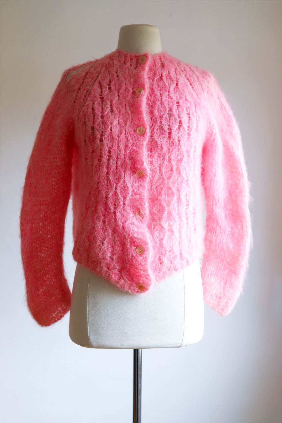 Vintage 1960s Sweater - Shaggy Italian Mohair in RARE Bubblegum Pink Cardigan As-Is Size M to XL