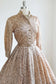 Vintage 1950s Dress - SPECTACULAR Rosy Cream + Chocolate Belted Silk Shirtwaist w Sketchy Print Size S