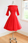 Vintage 1950s Dress - EXCITING Scarlet Red Bust Shelf Beauty w Exaggerated Stabby Collar Size M