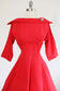 Vintage 1950s Dress - EXCITING Scarlet Red Bust Shelf Beauty w Exaggerated Stabby Collar Size M