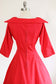 Vintage 1950s Dress - EXCITING Scarlet Red Bust Shelf Beauty w Exaggerated Stabby Collar Size M